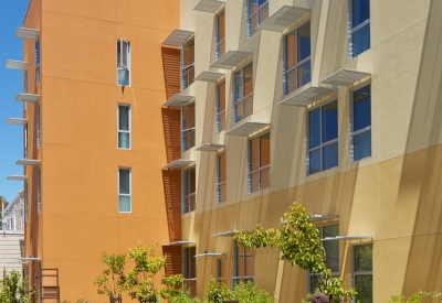 Courtyard and community garden at Bayview Hill Gardens in San Francisco, Ca.