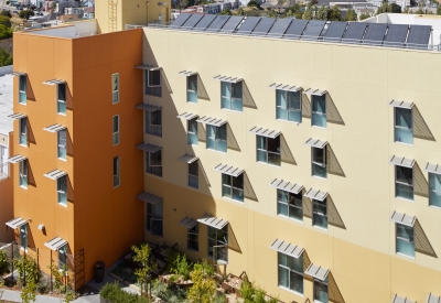 Bird's-eye view of the courtyard at Bayview Hill Gardens in San Francisco, Ca.