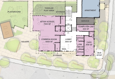 View of building 2 site plan at Lee Walker Heights in Asheville, North Carolina.