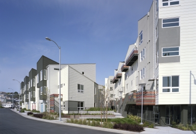 View of duplex townhomes at Armstrong Place in San Francisco.