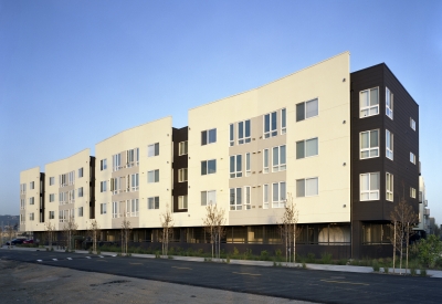 Exterior view of the north elevation of Ironhorse at Central Station in Oakland, California.