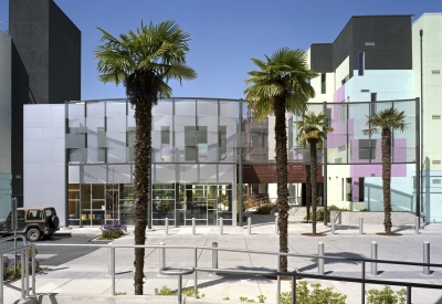 Exterior view of the entrance to Paseo Senter in San Jose, California.