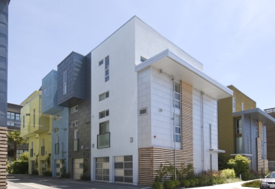 View of townhouses at Blue Star Corner in Emeryville, Ca.