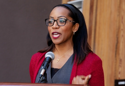 District 10 Supervisor Malia Cohen speaking about Bayview Hill Gardens in San Francisco, Ca.