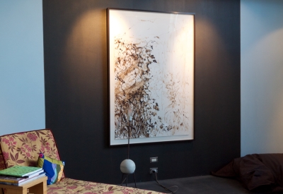 Ink art in the living room of Shotwell Design Lab in San Francisco.