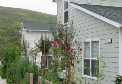 Cottage with a garden at Moonridge Village in Santa Cruz, California.