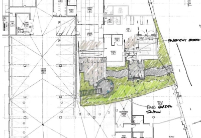 Sketch of the courtyard for Armstrong Place Senior in San Francisco.