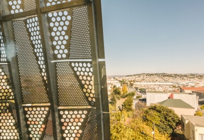 Detail of the entry screen at Bayview Hill Gardens in San Francisco, Ca.