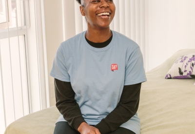 Resident sitting in her room at Bayview Hill Gardens in San Francisco, Ca.