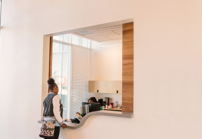 Reception desk at Bayview Hill Gardens in San Francisco, Ca.