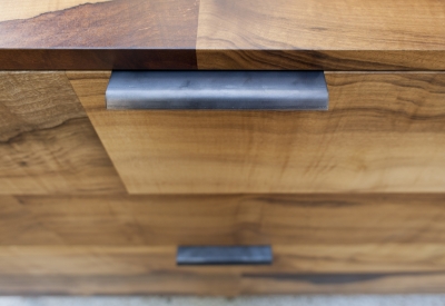 Close-up of custom credenza prototype drawer handles for Hotel Healdsburg in Healdsburg, Ca.