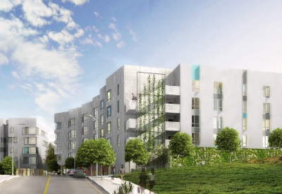 Rendering of exterior view of 901 Fairfax Avenue in San Francisco, CA.