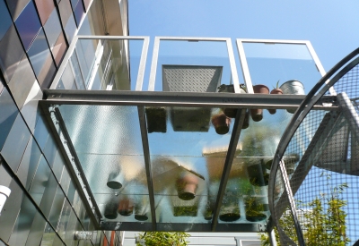 Glass deck from below at Shotwell Design Lab in San Francisco.