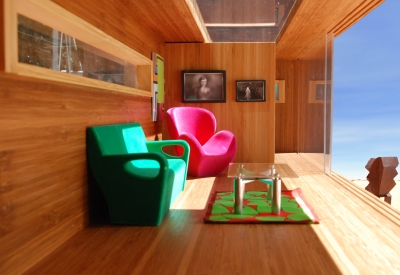 Inside view of the "living room" of the Modularean Eco House.