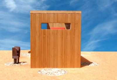 Side view of the Modularean Eco House and the "bedroom" window.