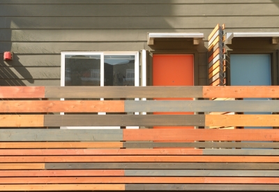 Cedar patio fence at Armstrong Place in San Francisco.