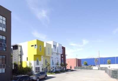 View of townhouses at Blue Star Corner in Emeryville, Ca.