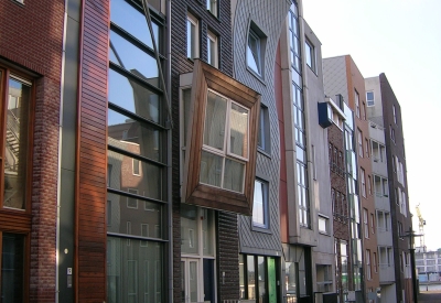 Houses in Amsterdam, the inspiration for Blue Star Corner in Emeryville, Ca.