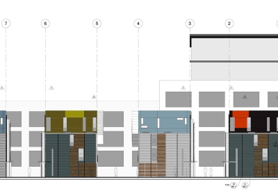 Elevation sketch of Blue Star Corner in Emeryville, Ca.