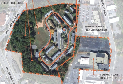 Aerial view of Lee Walker Heights site in Asheville, North Carolina.