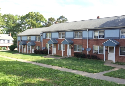 Exterior view of old townhouses on site of Lee Walker Heights in Asheville, North Carolina.