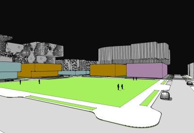 Rendering of the park in the middle of humanCITY.