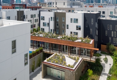 Aerial view of the courtyard in Five88 in San Francisco. 