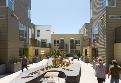 Looking into the courtyard at Fillmore Park in San Francisco.