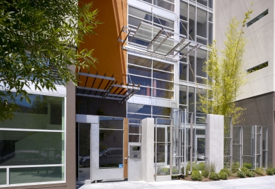 Front entry at 200 Second Street in Oakland, California.