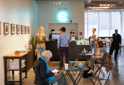 Interior of SPUR Urban Center Galleries / St. Clare Coffee in San Francisco.