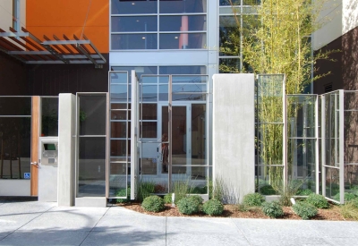 Entry gate at 200 Second Street in Oakland, California.