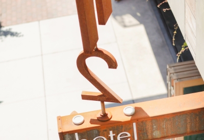 Signage detail for h2hotel in Healdsburg, Ca.