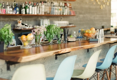 Bar top at Spoonbar inside h2hotel in Healdsburg, Ca.