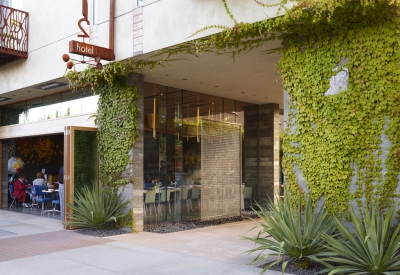 Corner of Spoonbar and entrance to h2hotel in Healdsburg, Ca.