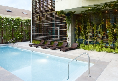 Outdoor pool and patio at h2hotel in Healdsburg, Ca.