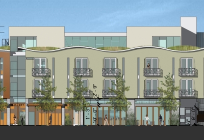 Rendering of exterior elevation for h2hotel in Healdsburg, Ca.