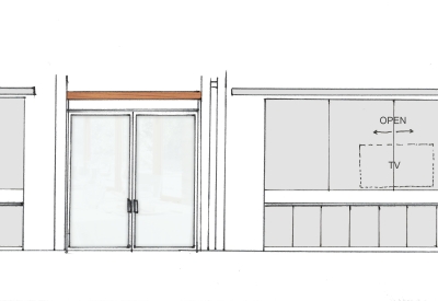 Diagram of the fourth floor elevator entrance for Harmon Guest House in Healdsburg, California.