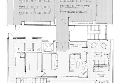 Plan for the fourth floor lounge and conference room for Harmon Guest House in Healdsburg, California.