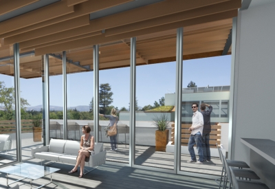 Render view of the fourth floor inside Harmon Guest House in Healdsburg, Ca 