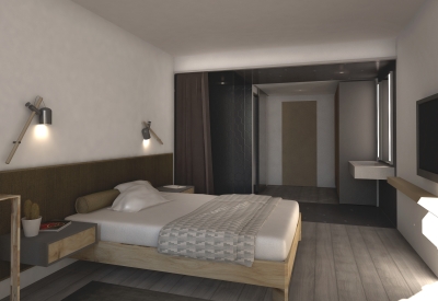 Rendering of a standard room inside Harmon Guest House in Healdsburg, Ca 