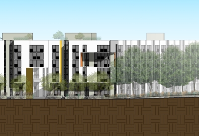 Exterior rendering of Rincon Green elevation in San Francisco.