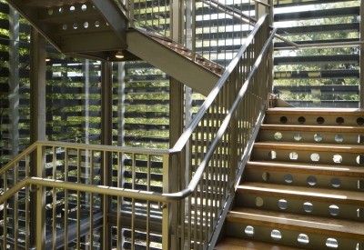 Green stair with bamboo at Hotel Healdsburg in Healdsburg, Ca.