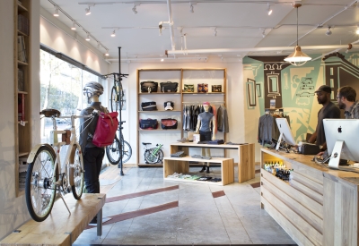 Purchase counter inside Huckleberry Bicycles in San Francisco.