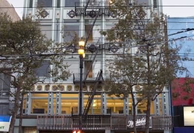 Exterior view of Huckleberry Bicycles from across the street in San Francisco.