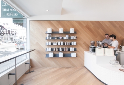 Interior of Saint Frank Coffee in San Francisco.