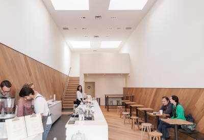 Interior of Saint Frank Coffee in San Francisco.