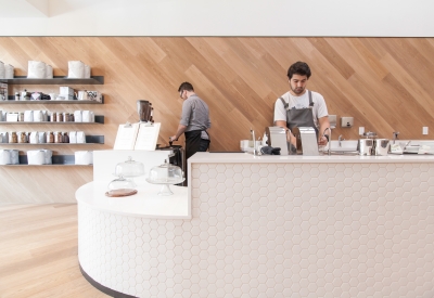 Interior coffee bar at Saint Frank Coffee in San Francisco.