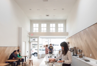 Coffee bar inside Saint Frank Coffee in San Francisco.