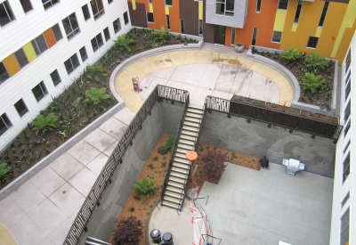 Construction of the courtyard at Armstrong Place Senior in San Francisco.