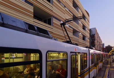 View of La Valentina Station from the Valentina Station train platform in Sacramento, Ca.